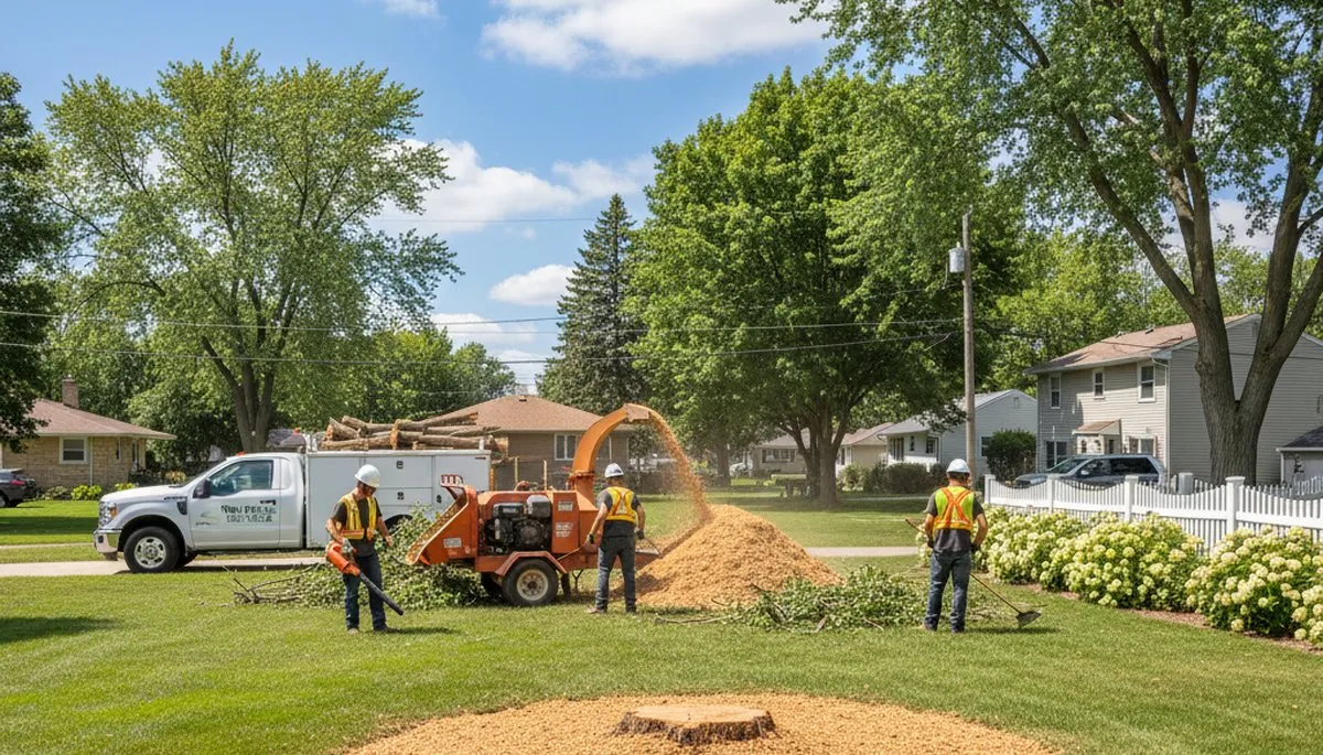 Completed tree removal and yard cleanup in Minneapolis MN with stump grinding and debris cleared
