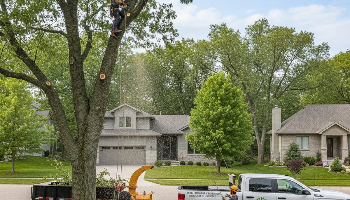 Professional tree removal service in Minneapolis MN safely cutting and clearing damaged oak trees