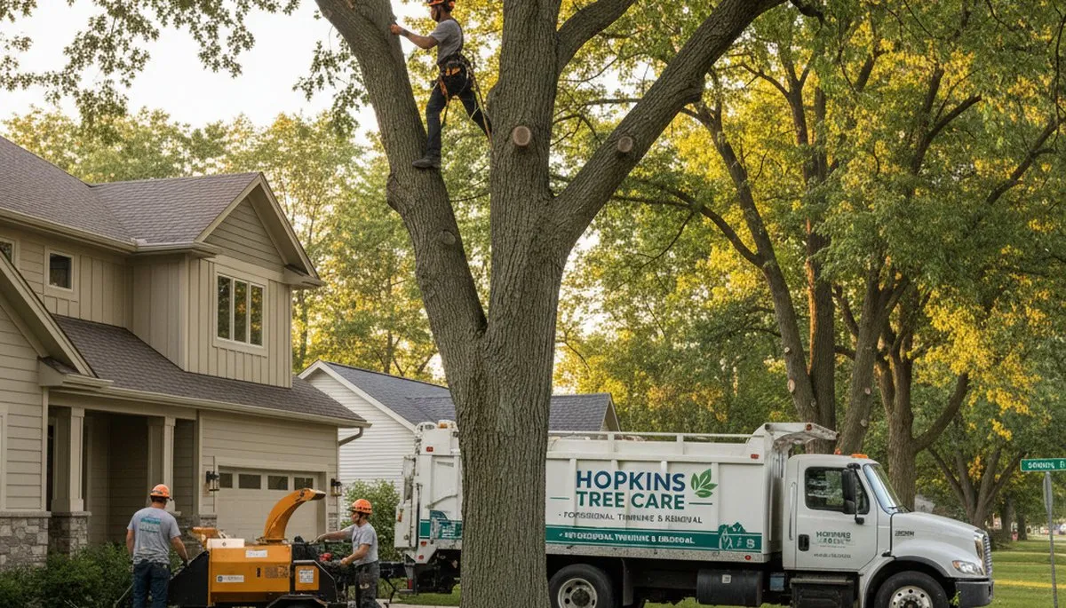 Professional tree removal service in Minneapolis MN safely cutting down large oak tree