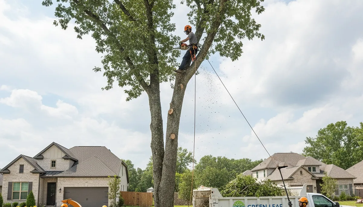 Arborist trimming oak tree branches in Minneapolis, MN for safe, healthy tree maintenance
