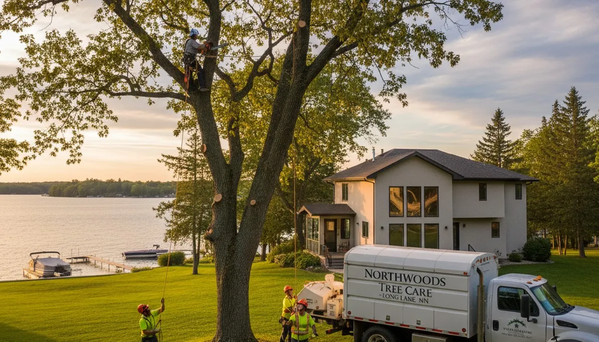 Professional tree removal service in Minneapolis MN safely cutting down large oak tree